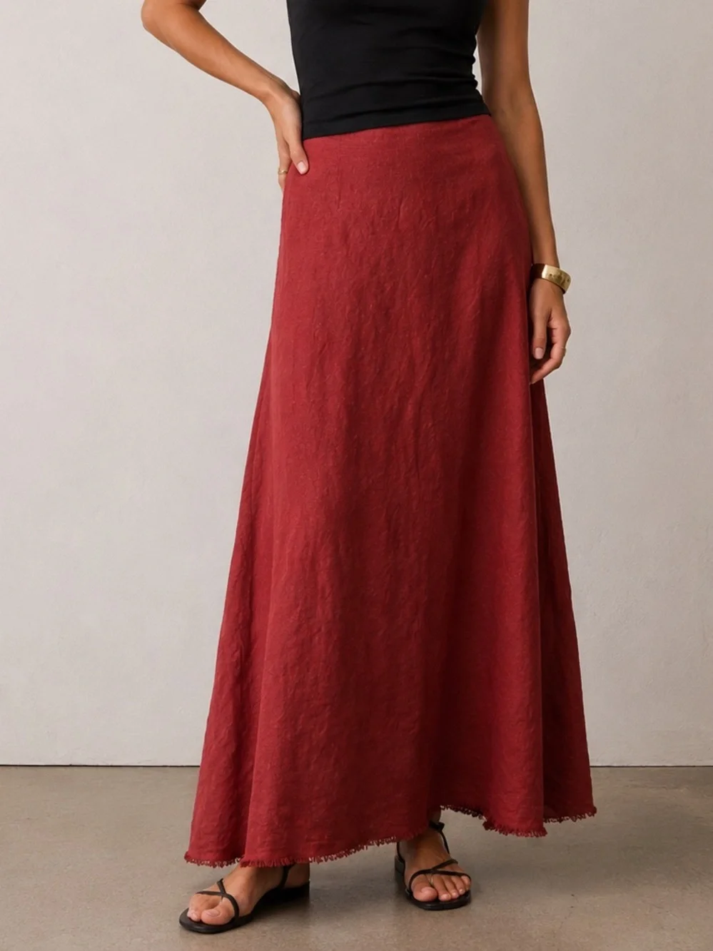 Zara Burgundy Bias Cut Maxi Skirt Raw Edge Hem Medium - Picture 1 of 3